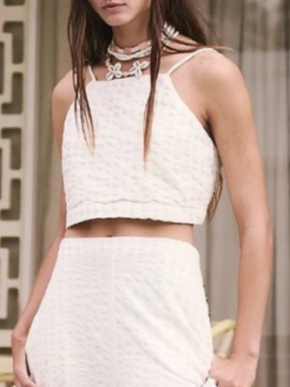 Free People White Cropped Halter Tank Top